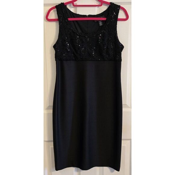 R&M Richards Women's Black Sleeveless‎ Cocktail Dress Size 6 Sequin Lace Bodice - Picture 1 of 12